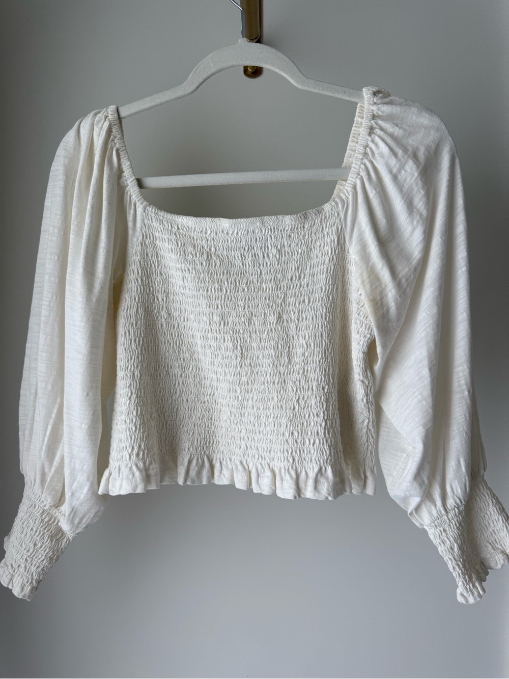 Anthropologie - Pilcro Cream Smocked Square-Neck Peasant Blouse